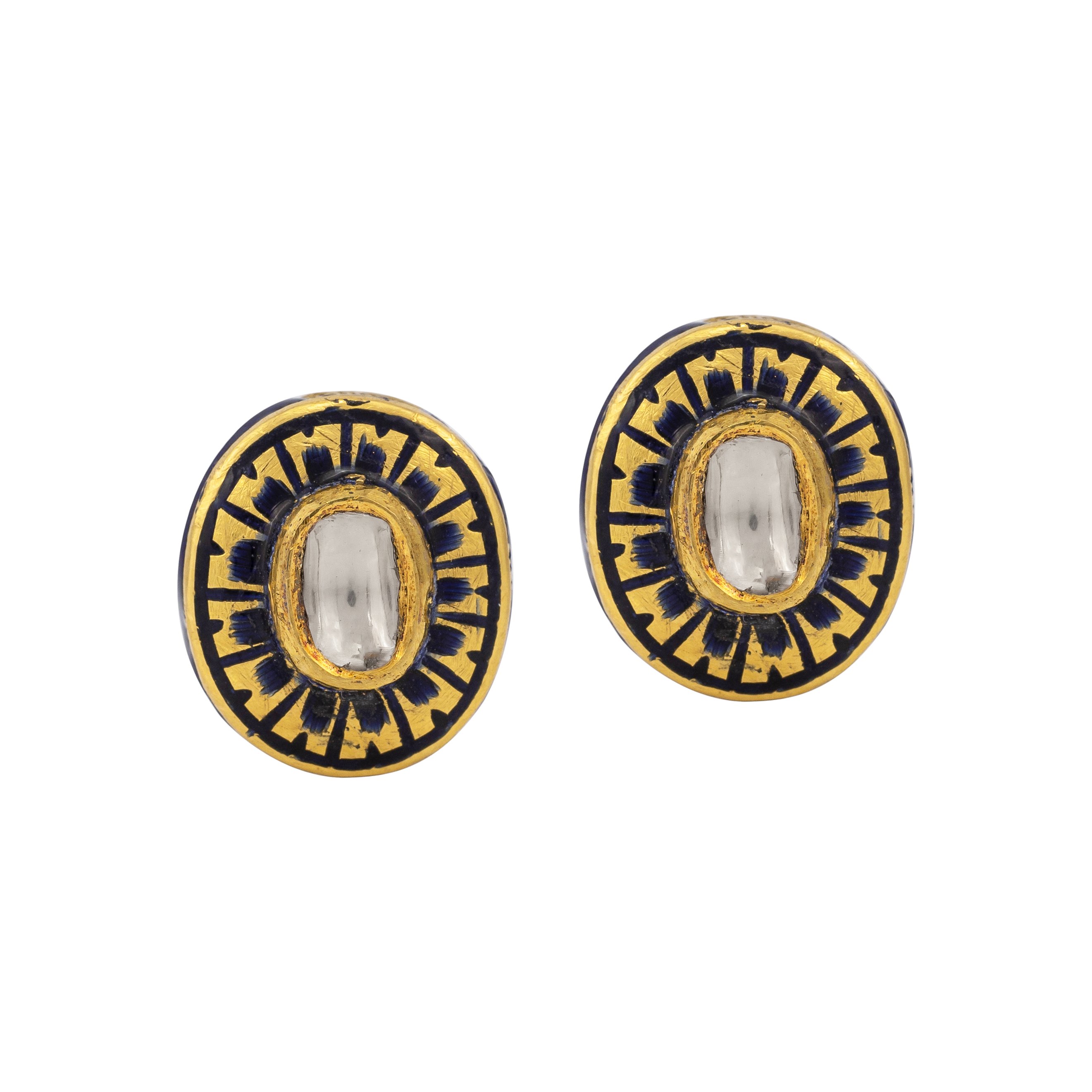 Black Enamel Polki Stud Earrings